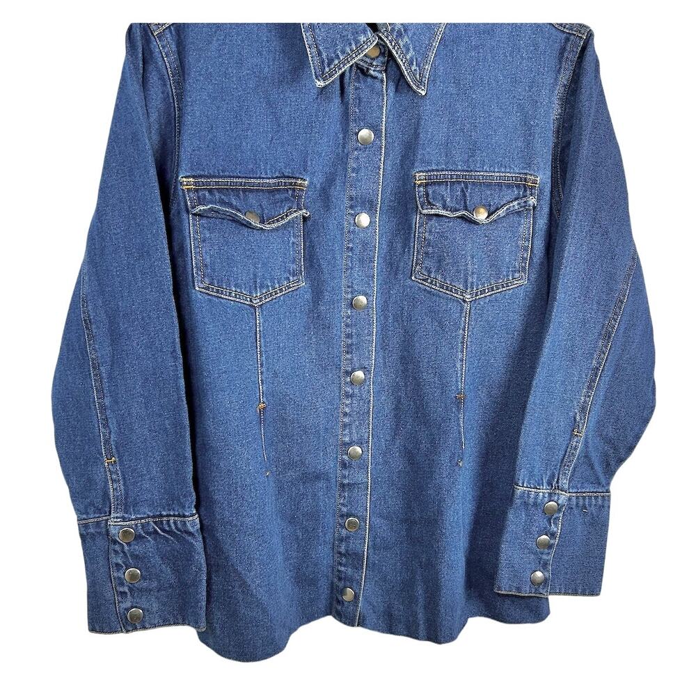 Vintage 80s Western Coastal Cowgirl Denim Snap Chore Shirt Jacket Plus Size 16 - Picture 3 of 7